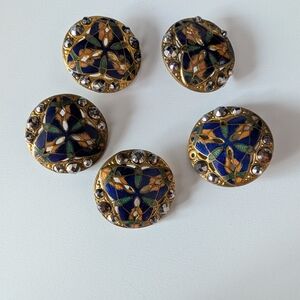 Antique French Cloisonne Reticulated Brass Buttons